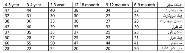 جدول سایزبندی سویشرت شلوار اسنوپی ایندیگو