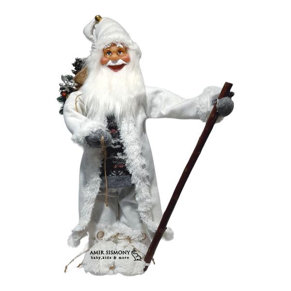 بابانوئل قد 60 سانت لباس سفيد چوب به دست